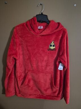 Dr. Seuss The Grinch Red Plush Grinch Fleece Hoodie Size 18 XXL Youth Girls